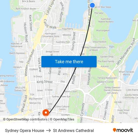 Sydney Opera House to St Andrews Cathedral map