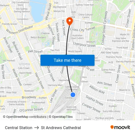 Central Station to St Andrews Cathedral map