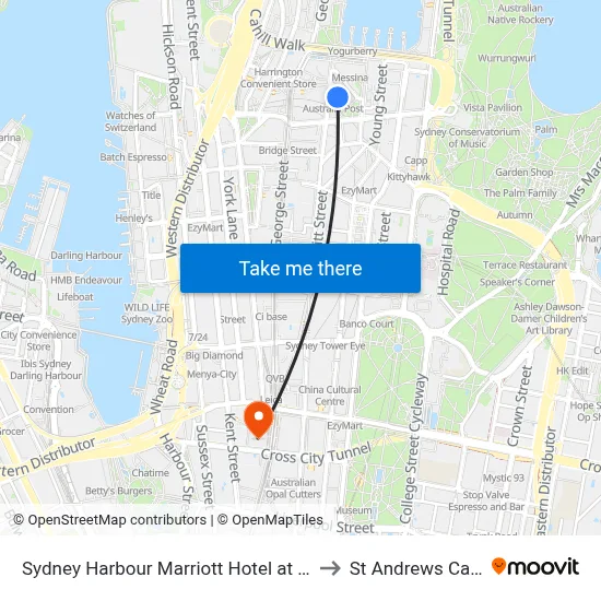 Sydney Harbour Marriott Hotel at Circular Quay to St Andrews Cathedral map