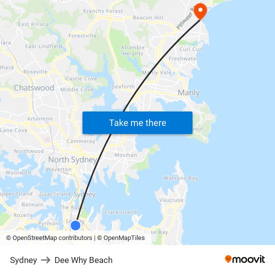 Sydney to Dee Why Beach map