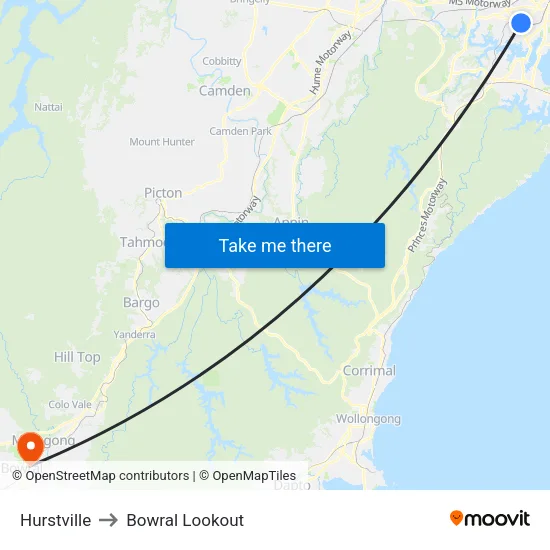 Hurstville to Bowral Lookout map