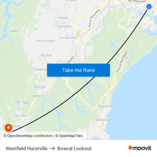 Westfield Hurstville to Bowral Lookout map