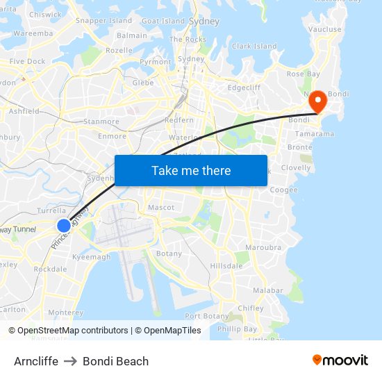 Arncliffe to Bondi Beach map