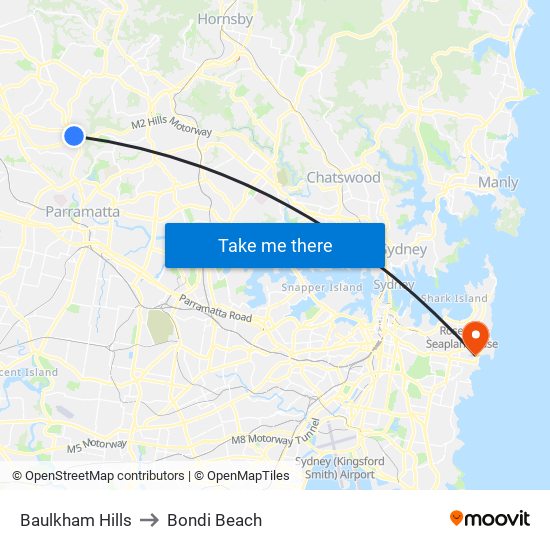 Baulkham Hills to Bondi Beach map