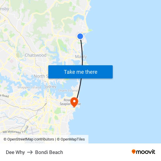 Dee Why to Bondi Beach map