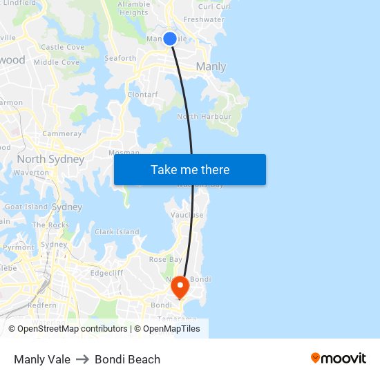 Manly Vale to Bondi Beach map