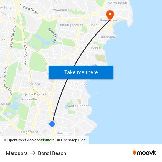 Maroubra to Bondi Beach map