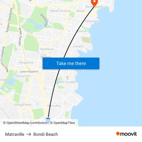 Matraville to Bondi Beach map