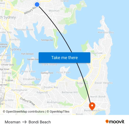 Mosman to Bondi Beach map