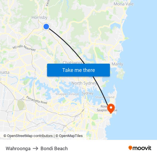 Wahroonga to Bondi Beach map
