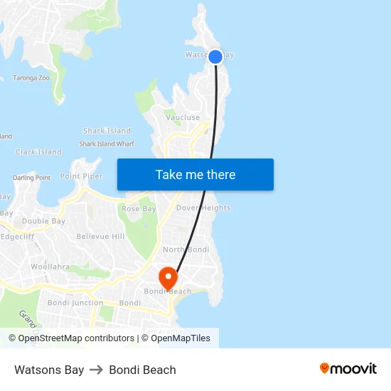 Watsons Bay to Bondi Beach map
