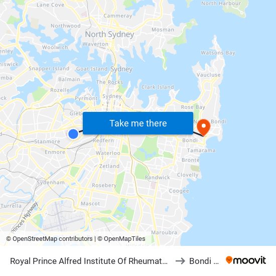 Royal Prince Alfred Institute Of Rheumatology & Orthopaedics to Bondi Beach map