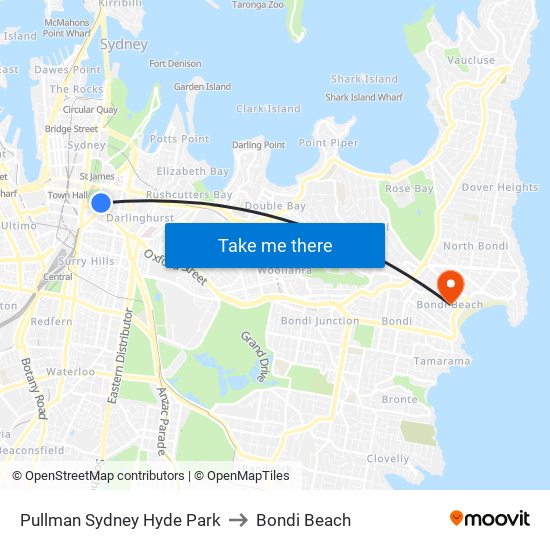 Pullman Sydney Hyde Park to Bondi Beach map