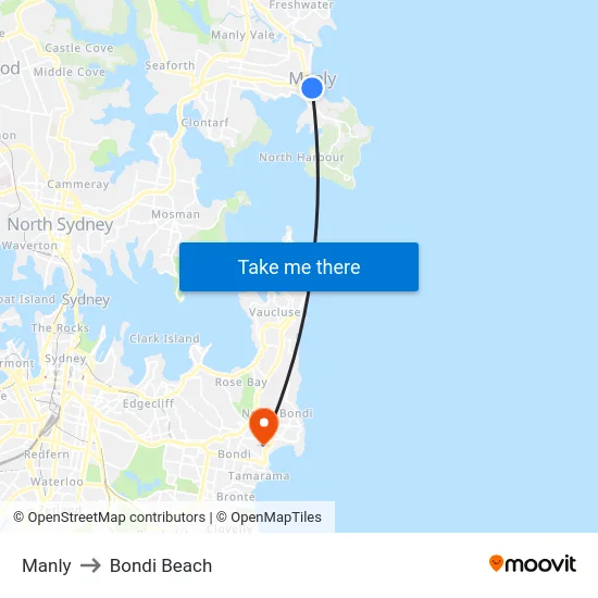 Manly to Bondi Beach map