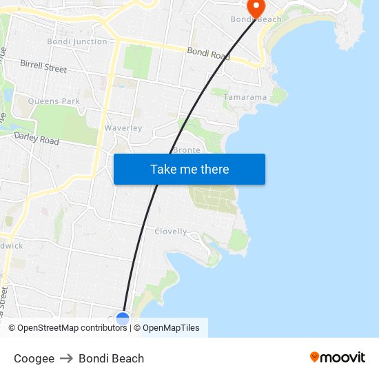 Coogee to Bondi Beach map