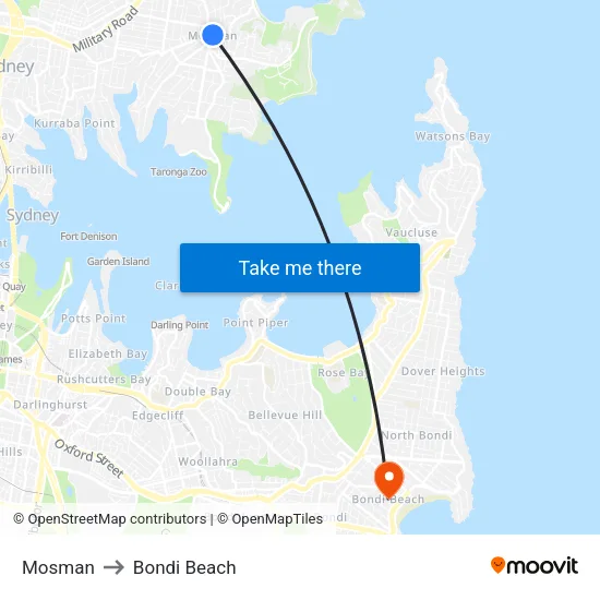 Mosman to Bondi Beach map