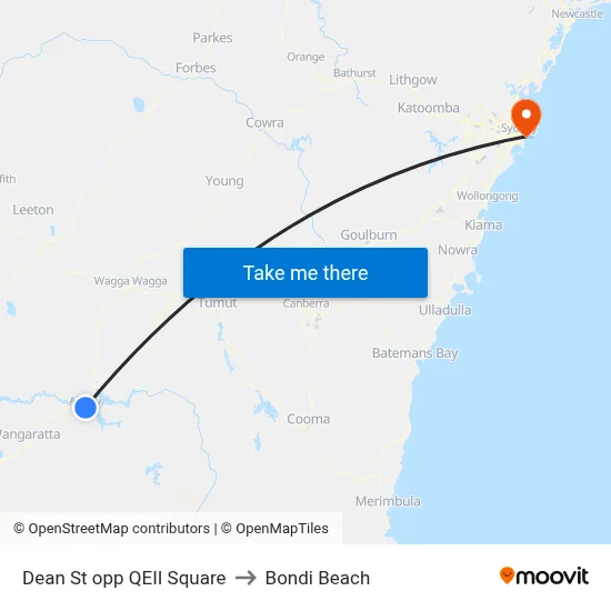 Dean St opp QEII Square to Bondi Beach map