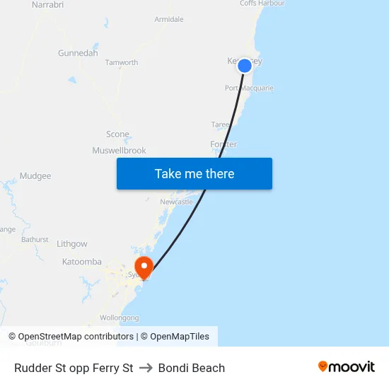 Rudder St opp Ferry St to Bondi Beach map