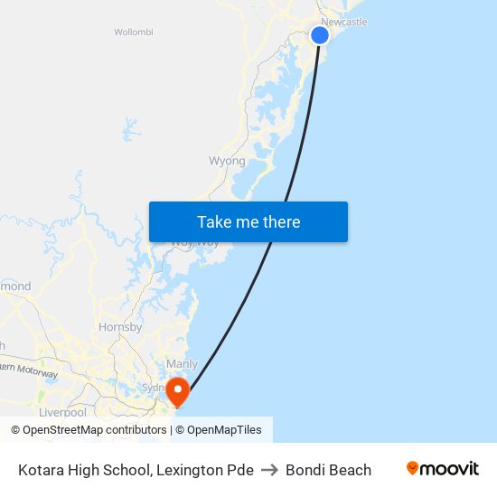 Kotara High School, Lexington Pde to Bondi Beach map