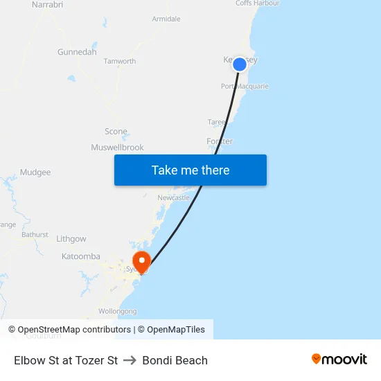 Elbow St at Tozer St to Bondi Beach map