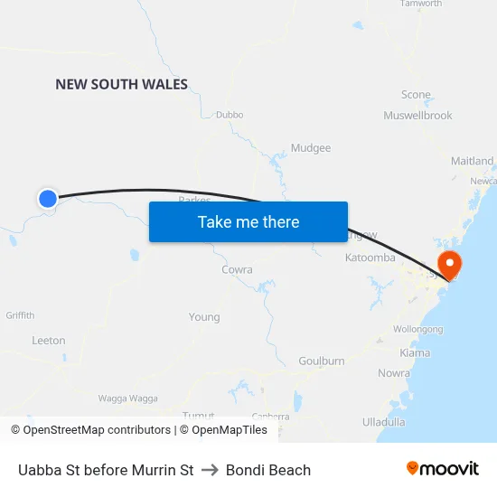 Uabba St before Murrin St to Bondi Beach map