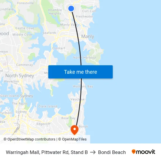 Warringah Mall, Pittwater Rd, Stand B to Bondi Beach map