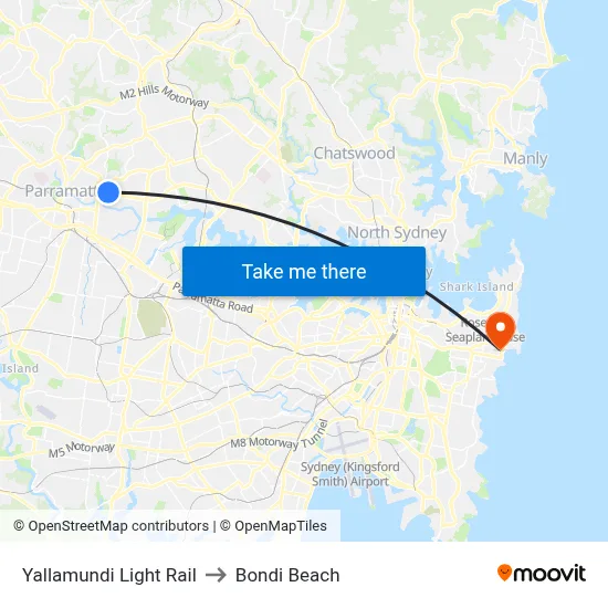Yallamundi Light Rail to Bondi Beach map