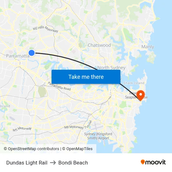 Dundas Light Rail to Bondi Beach map