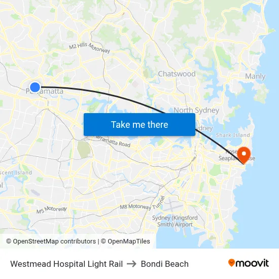 Westmead Hospital Light Rail to Bondi Beach map