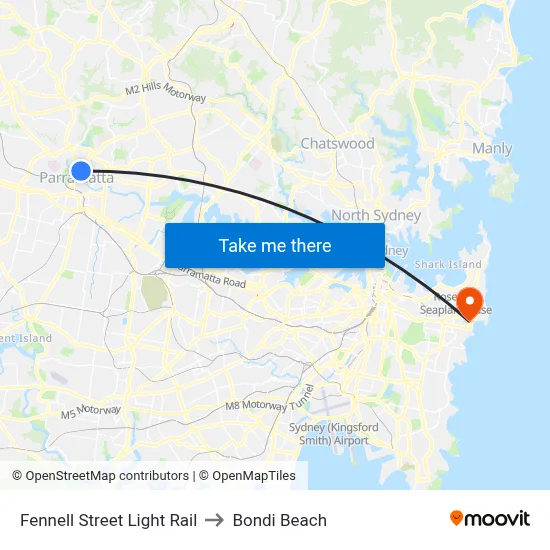 Fennell Street Light Rail to Bondi Beach map