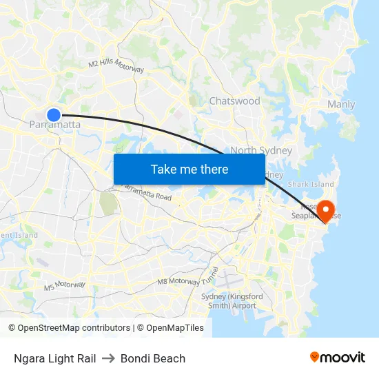 Ngara Light Rail to Bondi Beach map