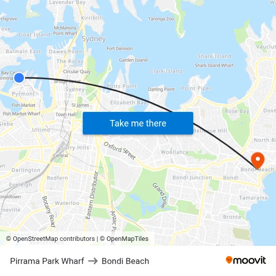Pirrama Park Wharf to Bondi Beach map
