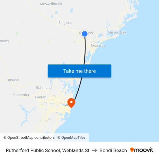 Rutherford Public School, Weblands St to Bondi Beach map
