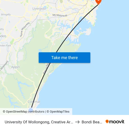University Of Wollongong, Creative Arts to Bondi Beach map