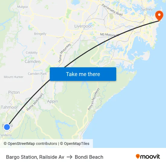 Bargo Station, Railside Av to Bondi Beach map