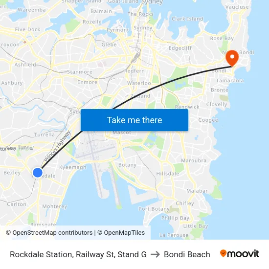 Rockdale Station, Railway St, Stand G to Bondi Beach map