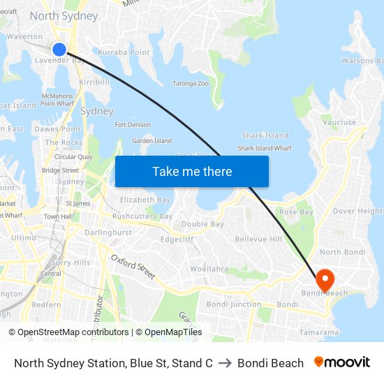 North Sydney Station, Blue St, Stand C to Bondi Beach map