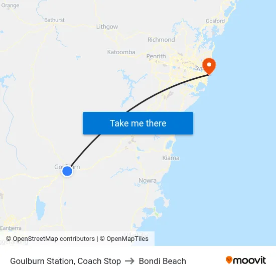 Goulburn Station, Coach Stop to Bondi Beach map