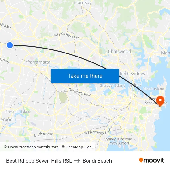 Best Rd opp Seven Hills RSL to Bondi Beach map