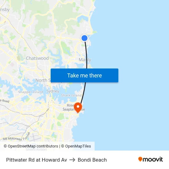 Pittwater Rd at Howard Av to Bondi Beach map
