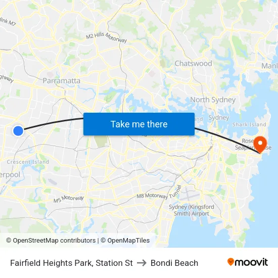 Fairfield Heights Park, Station St to Bondi Beach map
