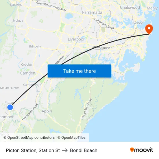 Picton Station, Station St to Bondi Beach map