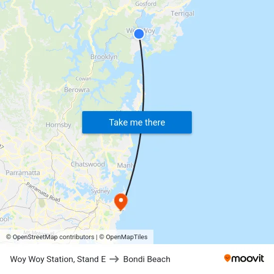 Woy Woy Station, Stand E to Bondi Beach map
