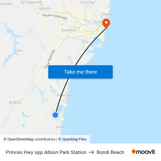 Princes Hwy opp Albion Park Station to Bondi Beach map