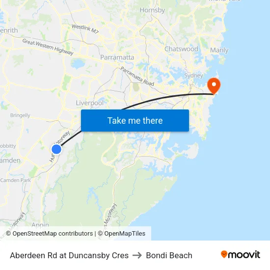 Aberdeen Rd at Duncansby Cres to Bondi Beach map