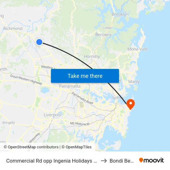 Commercial Rd opp Ingenia Holidays Avina to Bondi Beach map