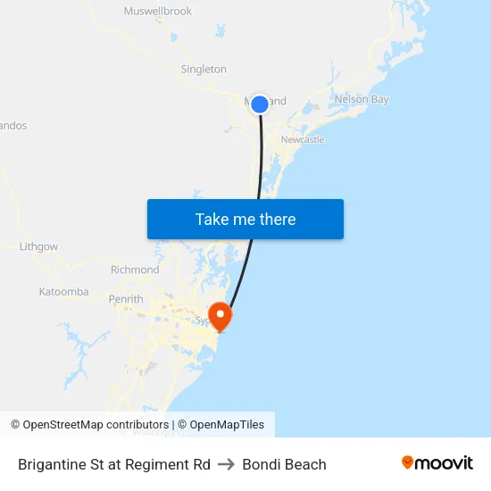 Brigantine St at Regiment Rd to Bondi Beach map