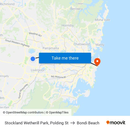 Stockland Wetherill Park, Polding St to Bondi Beach map