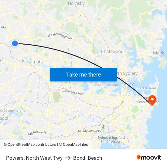 Powers, North West Twy to Bondi Beach map