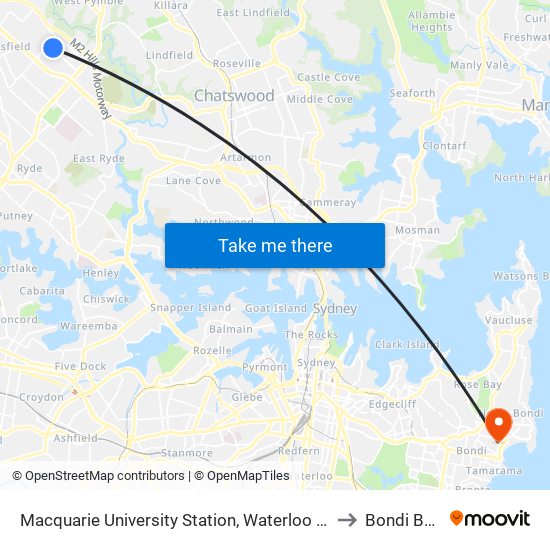 Macquarie University Station, Waterloo Rd, Stand A to Bondi Beach map